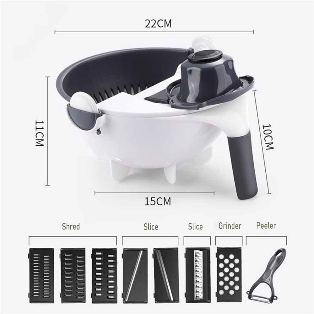 Multi-Functional 9-in-1 Manual Vegetable Slicer with Interchangeable Blades