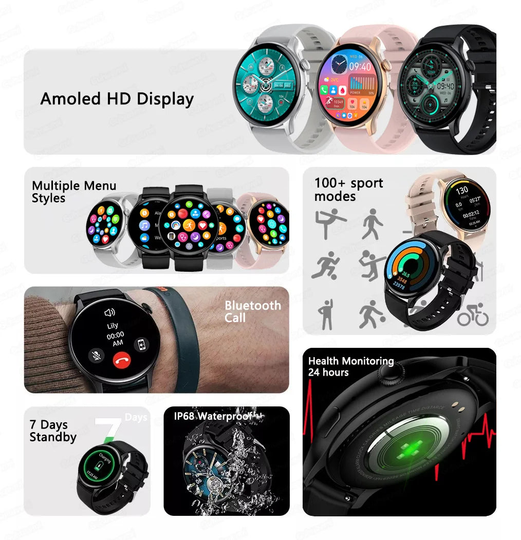 Women’s Sports Smartwatch with 1.43 in AMOLED Screen and Wellness Features