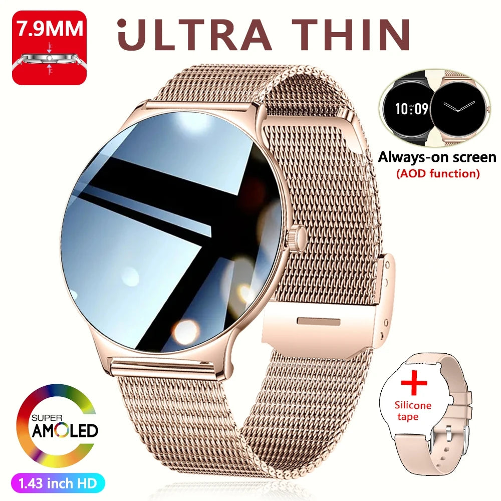 Fashion Slim Smartwatch for Women with Bluetooth 5.3, AMOLED Screen and Advanced Fitness Monitoring