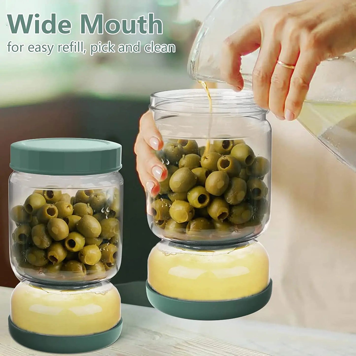 34oz Glass Pickle Jar with Strainer Flip, Airtight Leak-Proof Lid