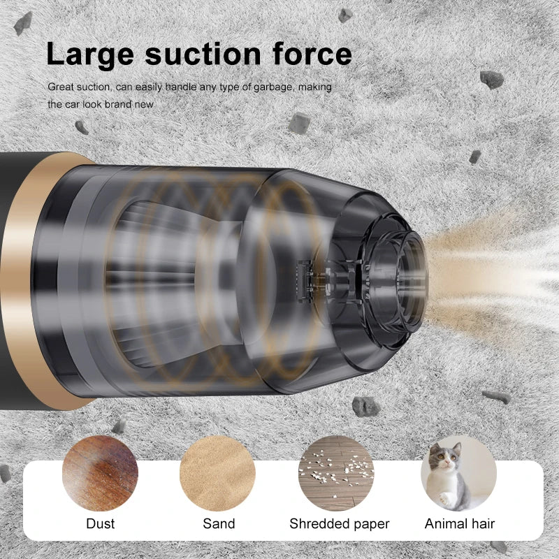 Mini Wireless Car Vacuum Cleaner with Powerful Suction for Home and Auto Use
