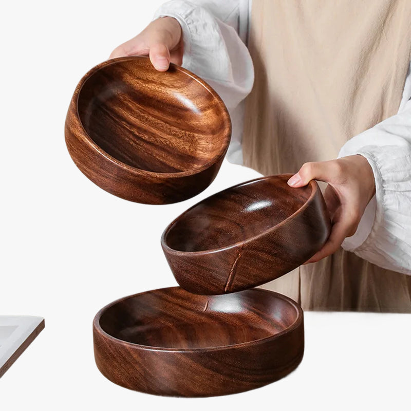 Vintage Solid Wood Salad Bowl Handmade Walnut Serving Bowl