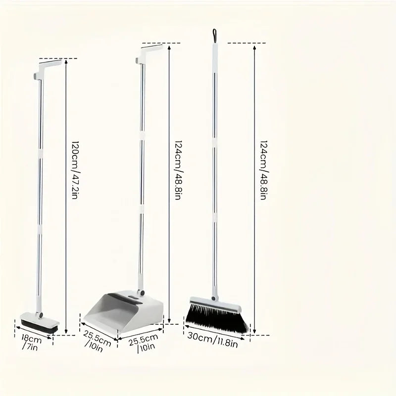 3-in-1 Folding Broom and Dustpan Set for Multi-Surface Cleaning