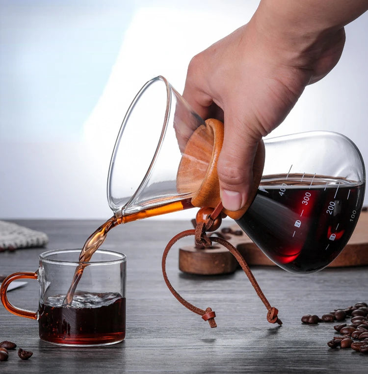 600ml Hand Glass Coffee Kettle with Stainless Steel Drip Filter