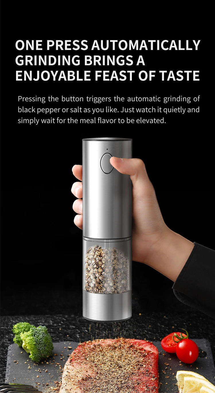 Wireless Electric Salt & Pepper Grinder Stainless Steel Adjustable