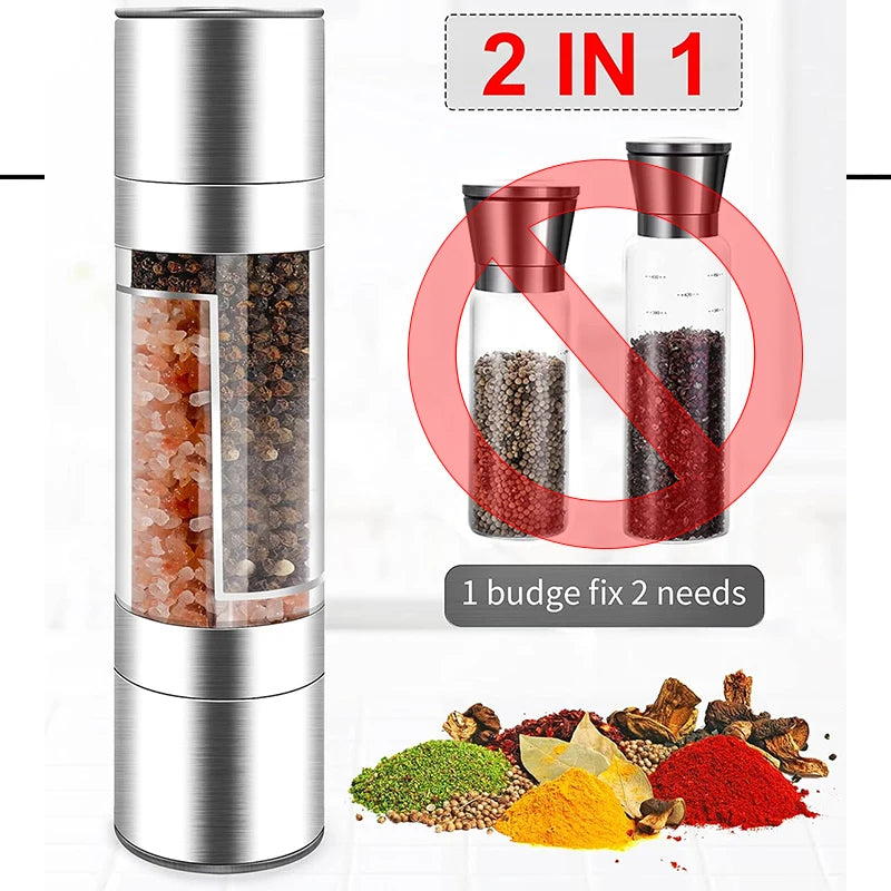 2-in-1 Manual Salt & Pepper Grinder Stainless Steel Adjustable Ceramic Spice Mill