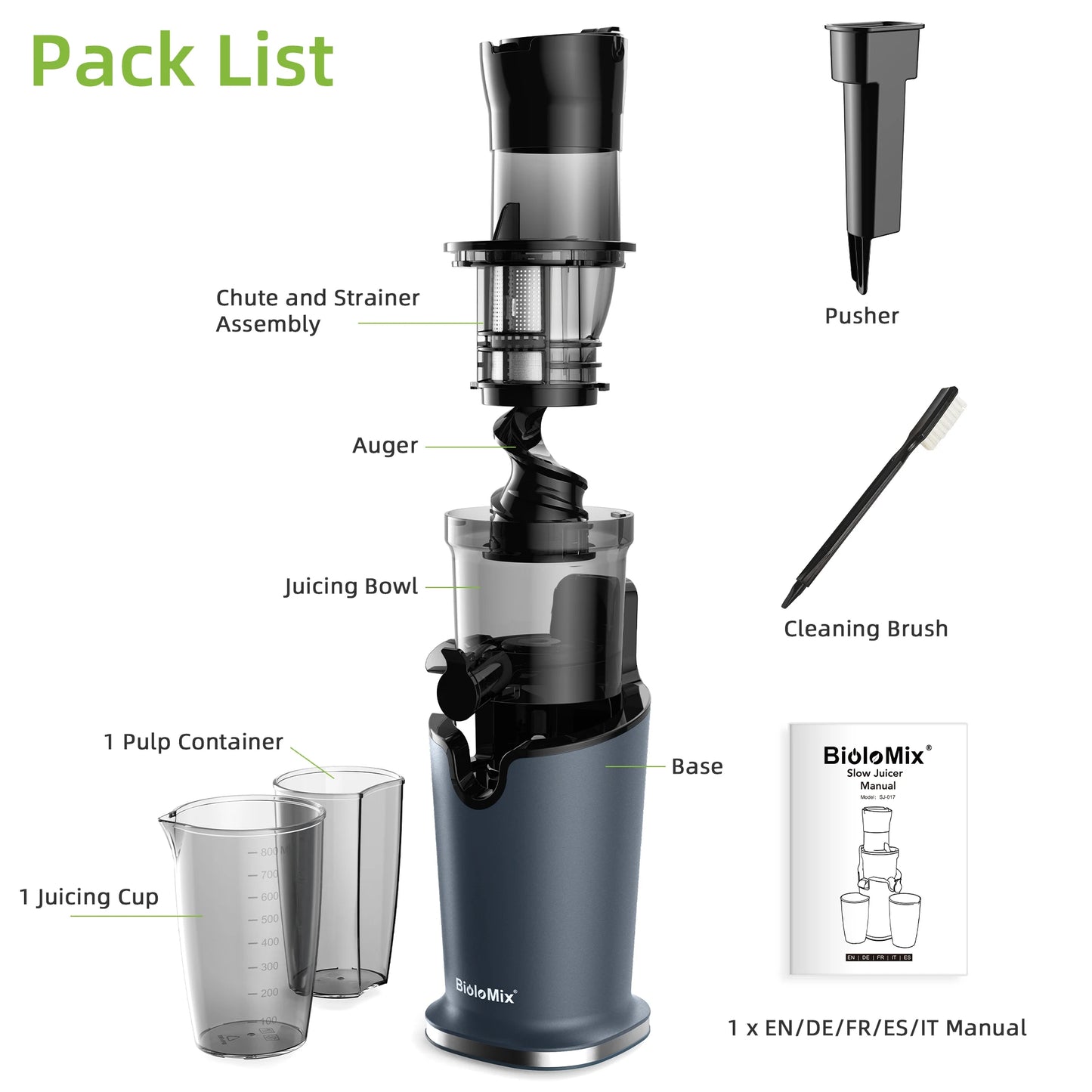 BioloMix Cold Press Juicer with 78mm Feed Chute and 200W Quiet Motor