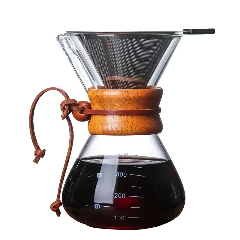 600ml Hand Glass Coffee Kettle with Stainless Steel Drip Filter