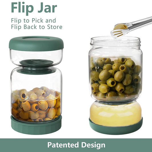34oz Glass Pickle Jar with Strainer Flip, Airtight Leak-Proof Lid