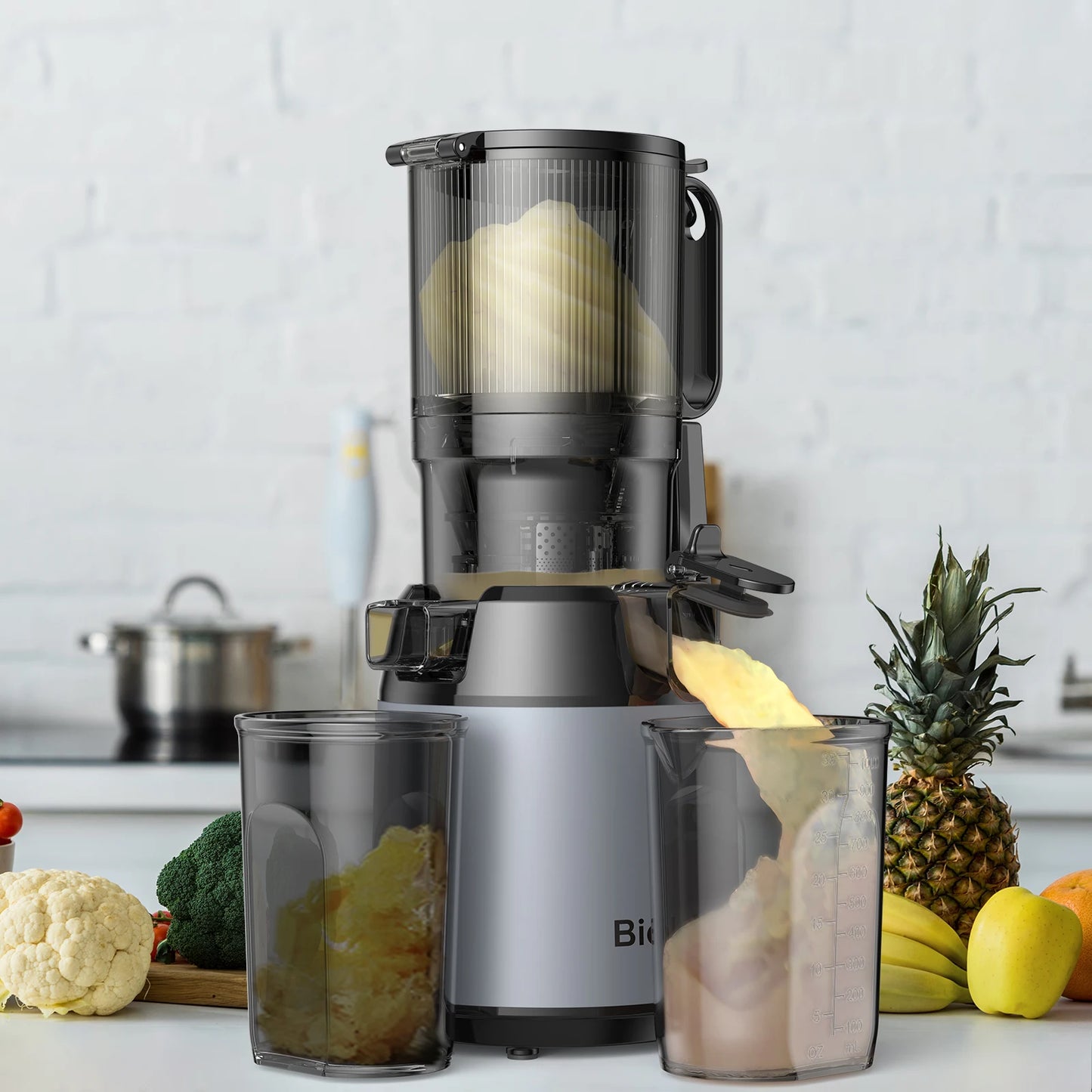 BioloMix Cold Press Juicer with 130mm Feed Chute and Triple Mesh Filtration