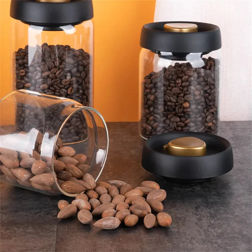 Vacuum Sealed Coffee Bean Storage Jar Airtight Glass Food Container