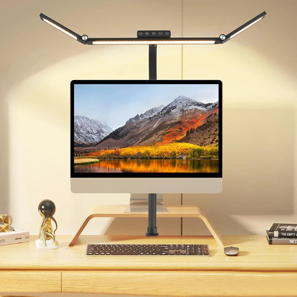 24W Triple Head LED Office Desk Lamp with Clamp and Stepless Dimming