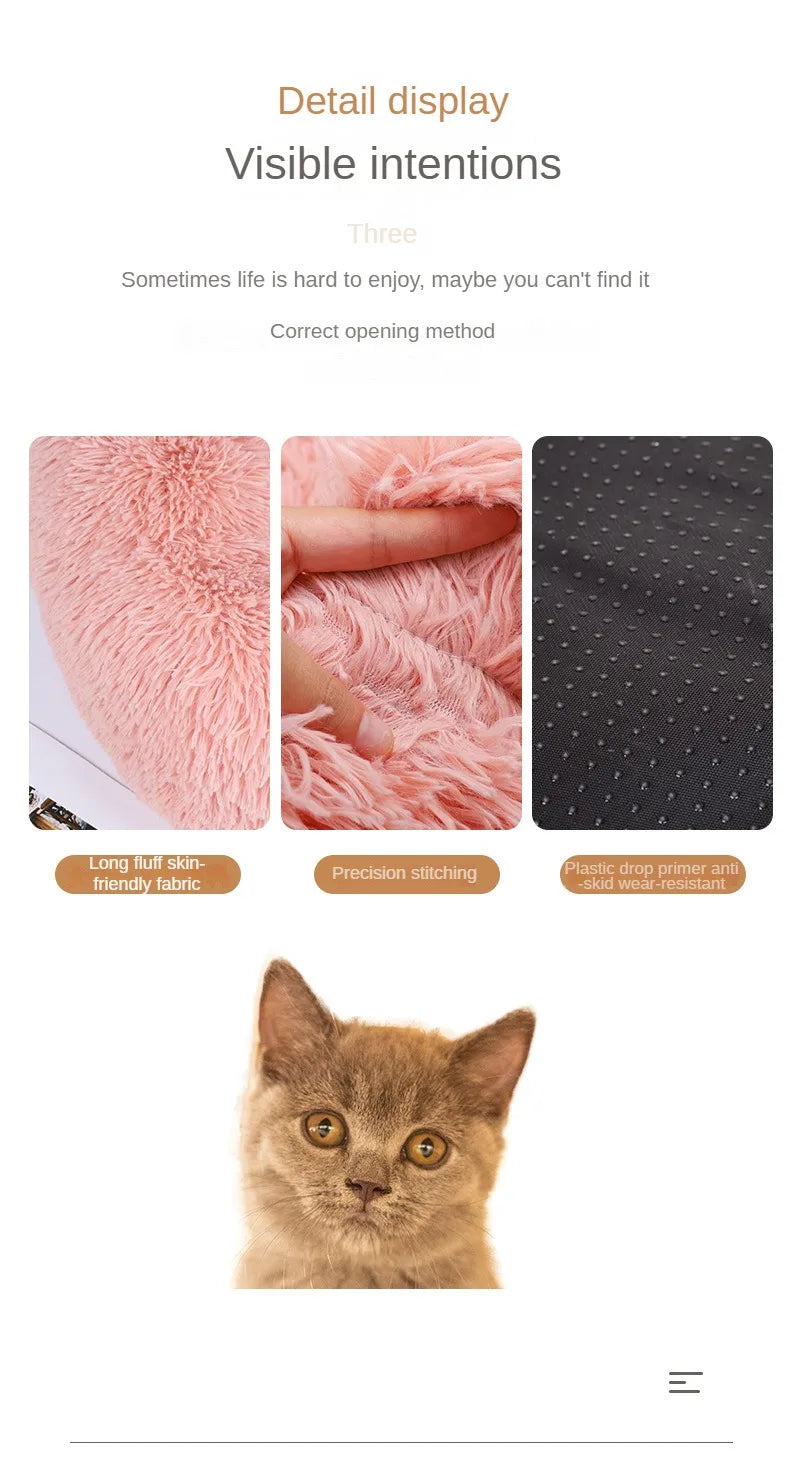 Soft Plush Cat Bed Washable Round Nest for Small Pets