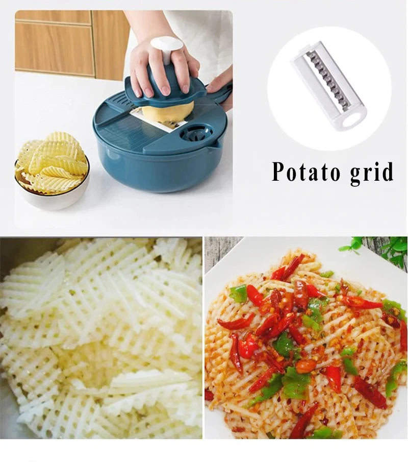 Multi-Functional 9-in-1 Manual Vegetable Slicer with Interchangeable Blades