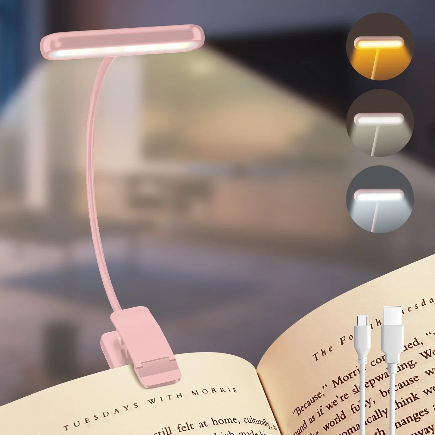 Portable Dimmable Book Light for Night Reading with USB Charging