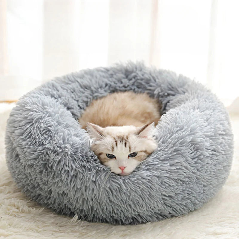 Soft Plush Cat Bed Washable Round Nest for Small Pets
