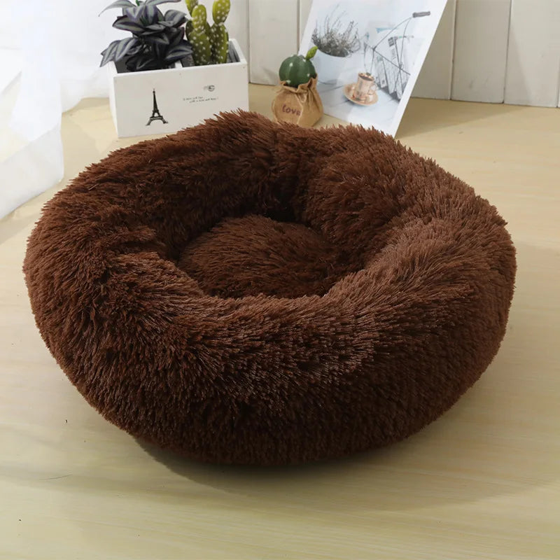 Soft Plush Cat Bed Washable Round Nest for Small Pets