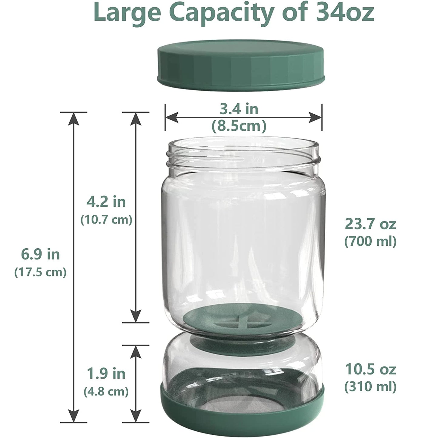 34oz Glass Pickle Jar with Strainer Flip, Airtight Leak-Proof Lid