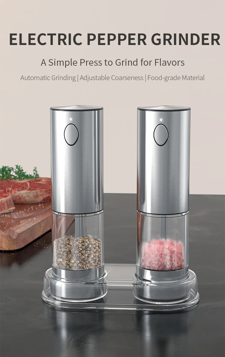 Wireless Electric Salt & Pepper Grinder Stainless Steel Adjustable