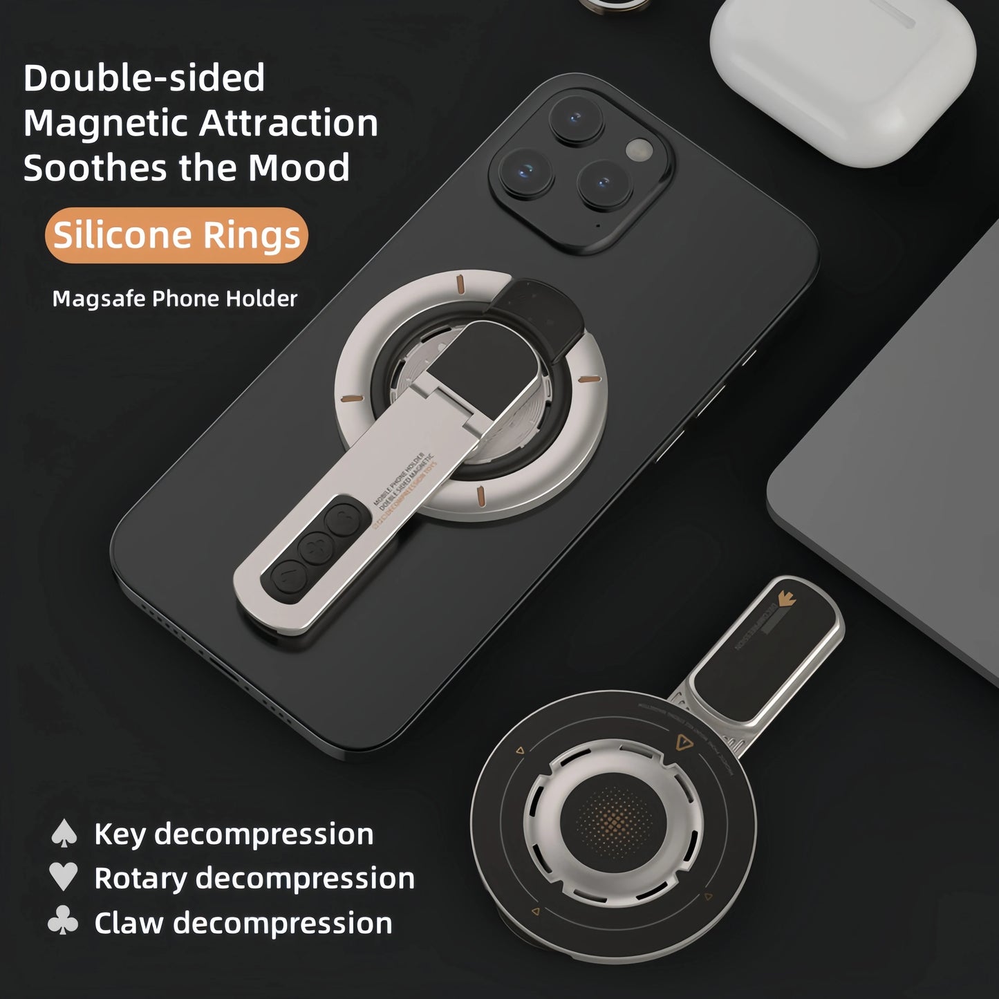 Magnetic Decompression Phone Stand with 360° Rotation for All Devices