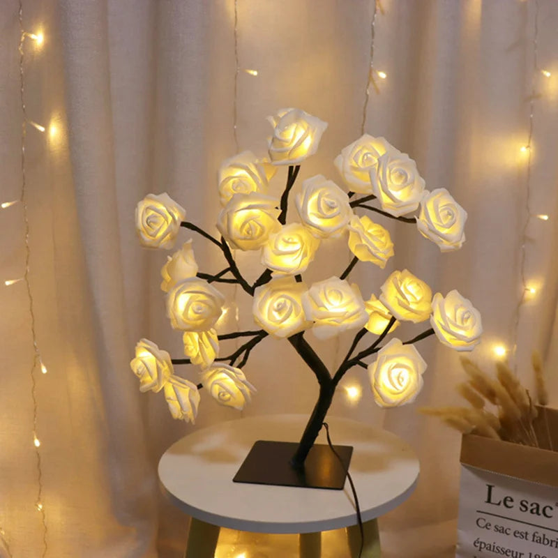 LED Rose Tree Table Lamp USB Fairy Light for Home Decor