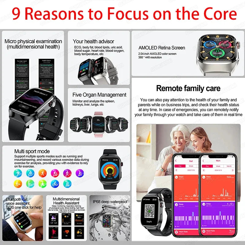 2.04" Smartwatch with Voice Calls, ECG & Full Health Monitoring