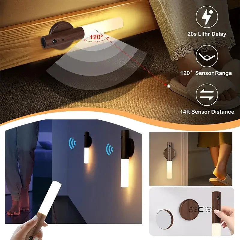 Wireless Motion Sensor Night Lamp LED Magnetic Rechargeable Light for Home