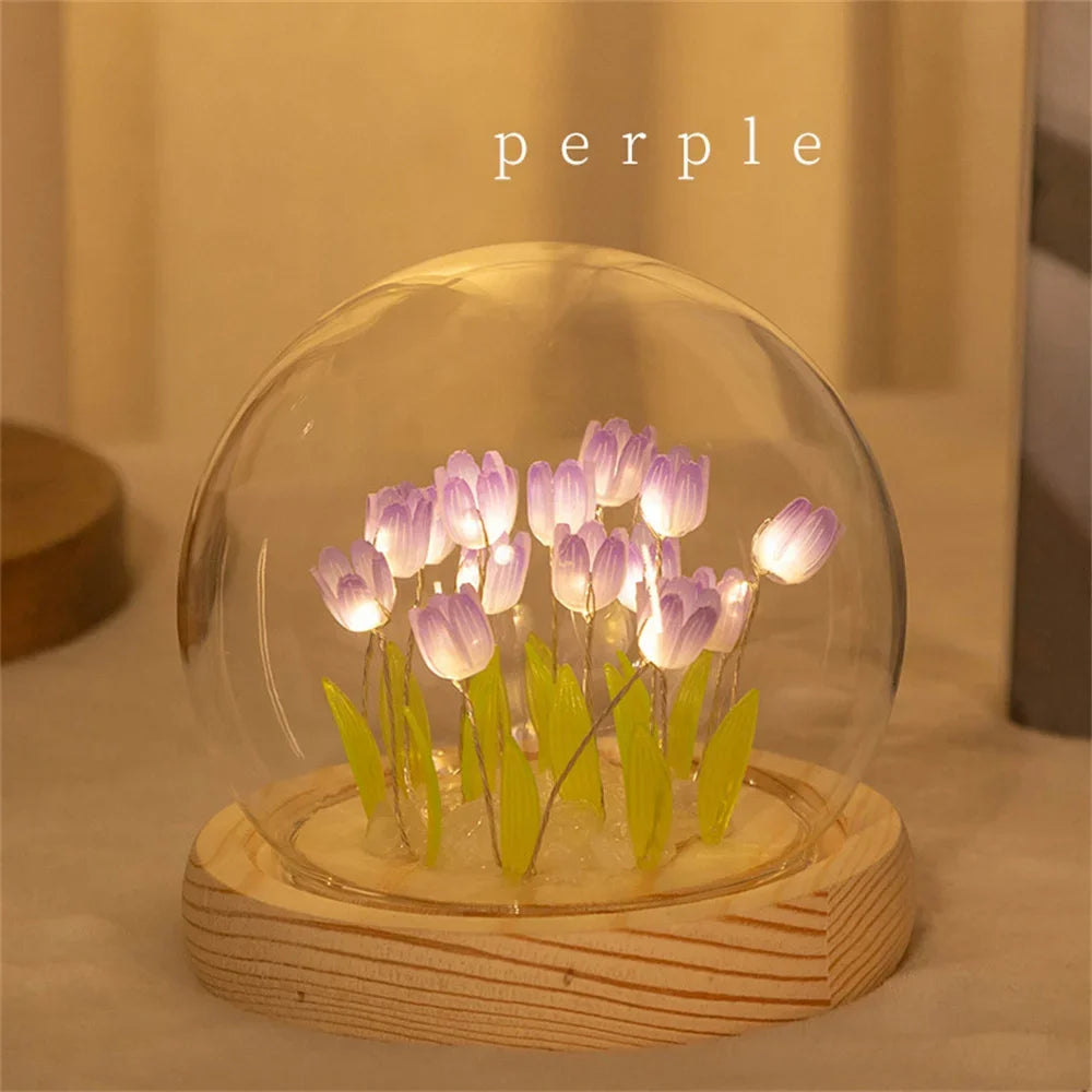 Handmade Tulip Flower LED Night Light for Bedroom Decor