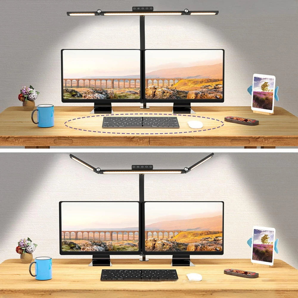 24W Triple Head LED Office Desk Lamp with Clamp and Stepless Dimming