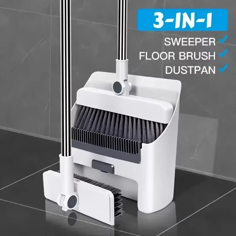 3-in-1 Folding Broom and Dustpan Set for Multi-Surface Cleaning