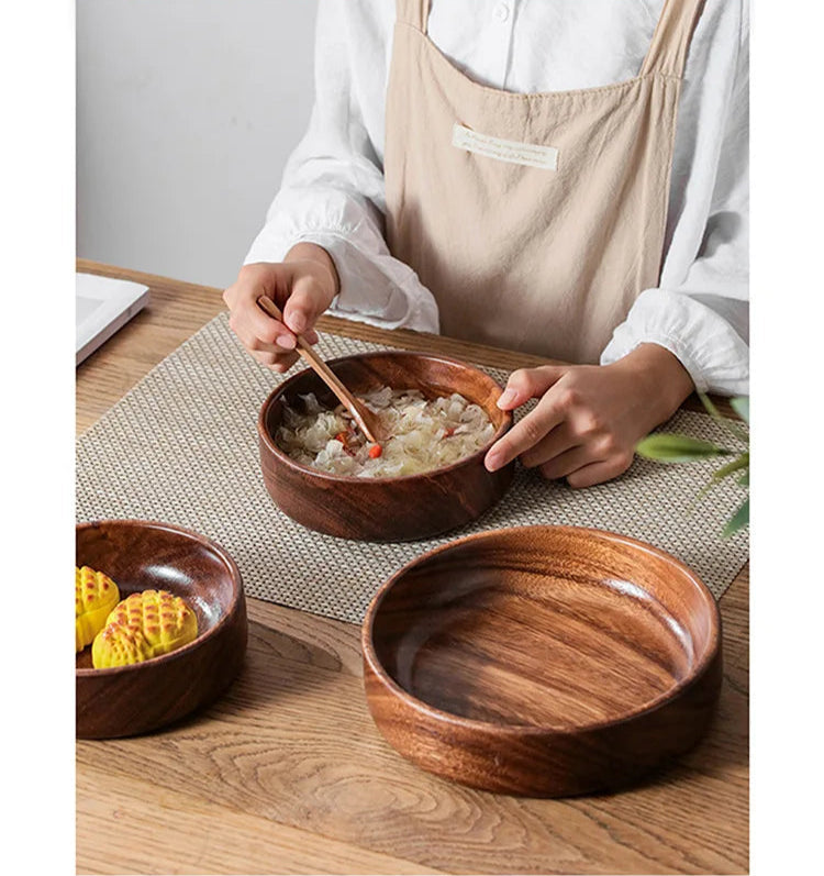Vintage Solid Wood Salad Bowl Handmade Walnut Serving Bowl