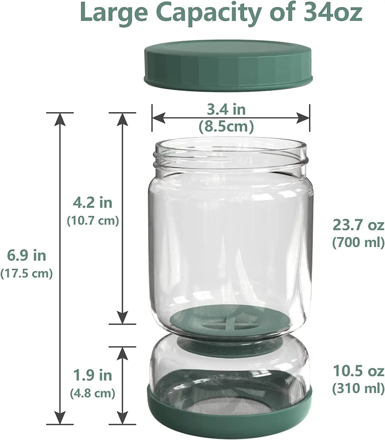 34oz Glass Pickle Jar with Strainer Flip, Airtight Leak-Proof Lid