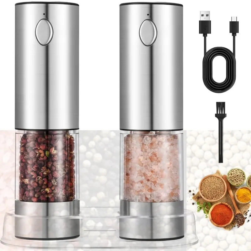 Wireless Electric Salt & Pepper Grinder Stainless Steel Adjustable