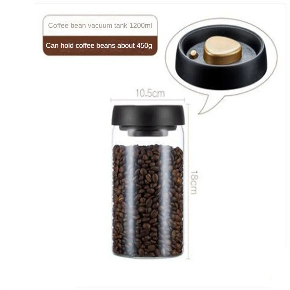 Vacuum Sealed Coffee Bean Storage Jar Airtight Glass Food Container