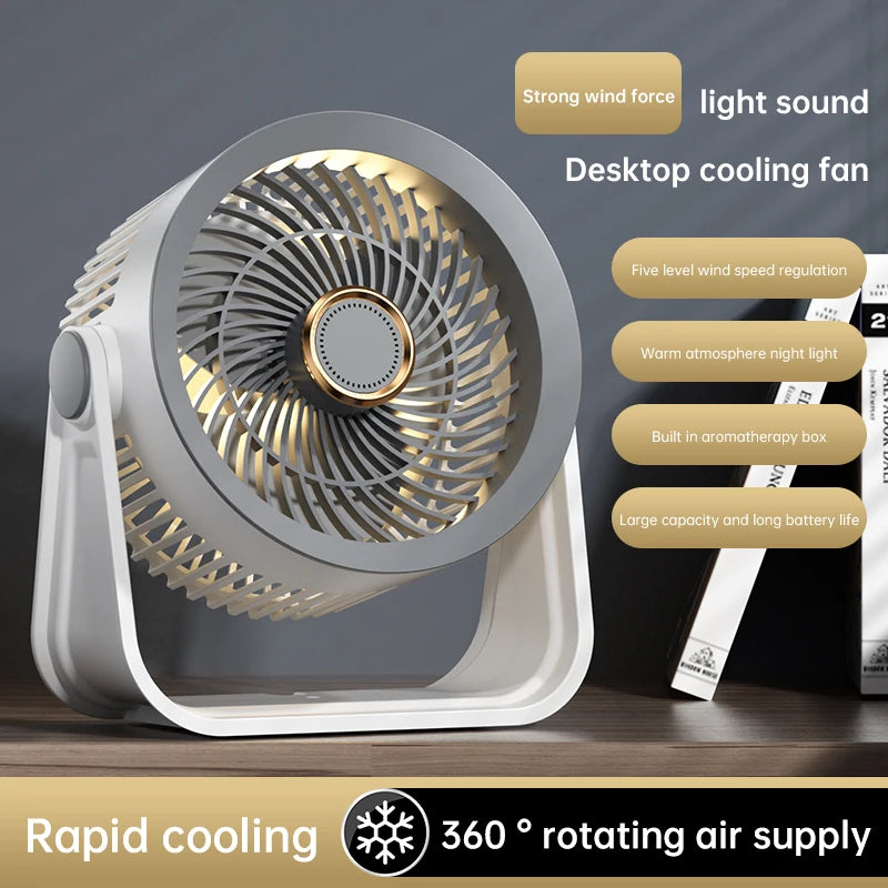 Portable USB Rechargeable Desktop Fan with 5 Speeds and Night Light