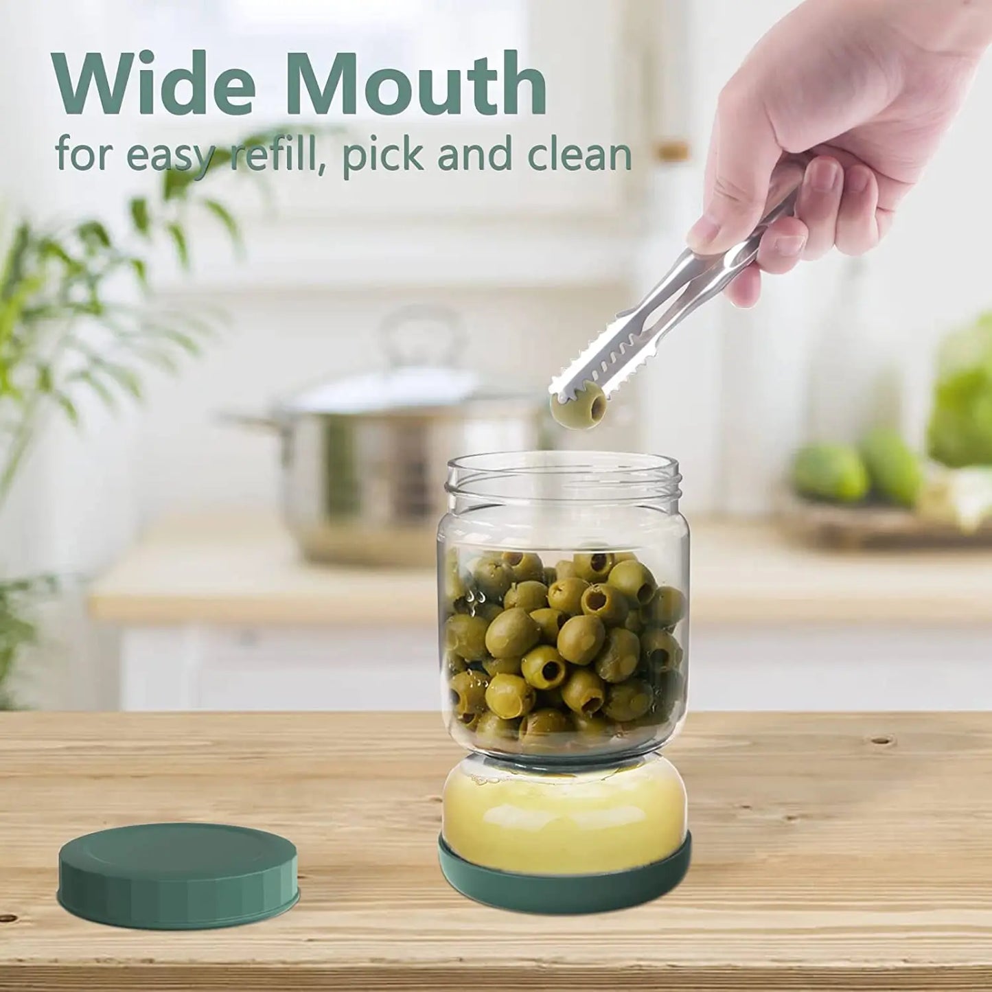 34oz Glass Pickle Jar with Strainer Flip, Airtight Leak-Proof Lid