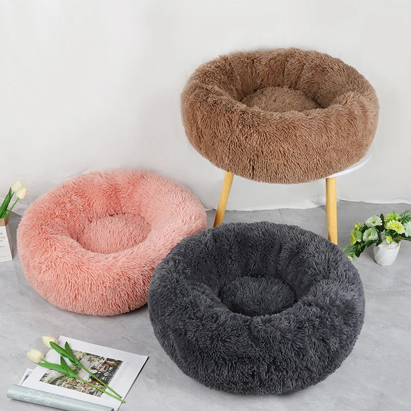 Soft Plush Cat Bed Washable Round Nest for Small Pets