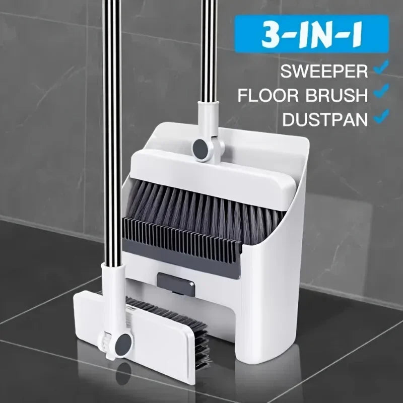 3-in-1 Folding Broom and Dustpan Set for Multi-Surface Cleaning