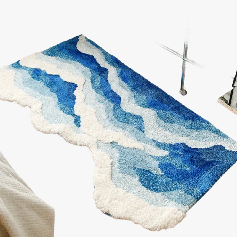 Aesthetic Blue Sea Wave Area Rug Non-Slip Floor Pad for Home Décor