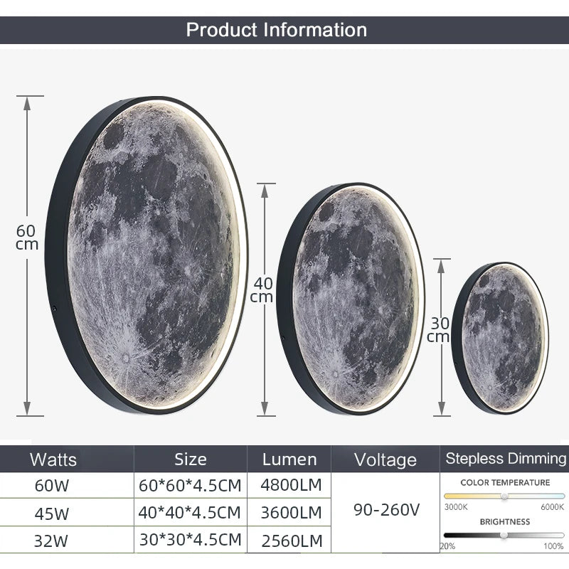 Modern 3D Moon Mural Wall Lamp Dimmable LED Light forHome Interiors