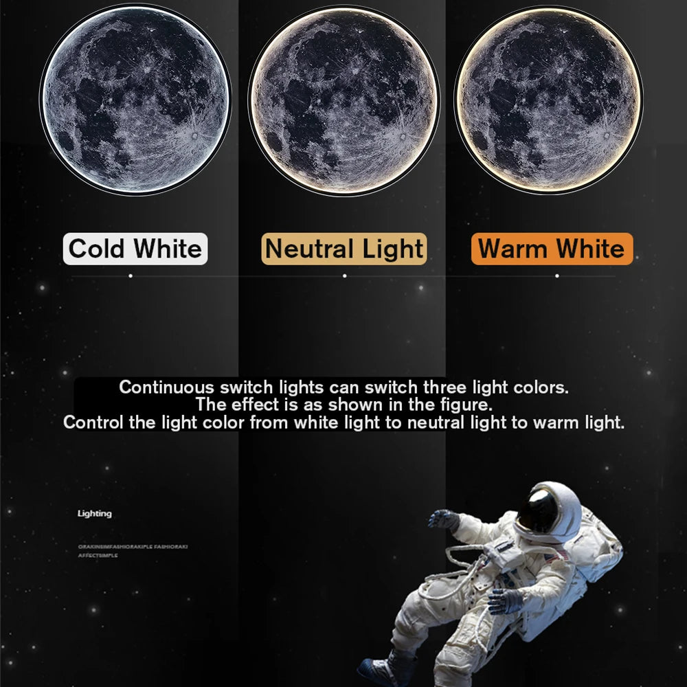 Modern 3D Moon Mural Wall Lamp Dimmable LED Light forHome Interiors