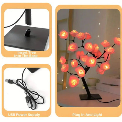Adjustable Rose Flower Lamp USB Fairy Tree for Decor