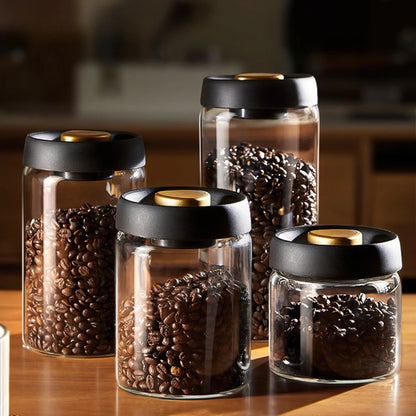Vacuum Sealed Coffee Bean Storage Jar Airtight Glass Food Container