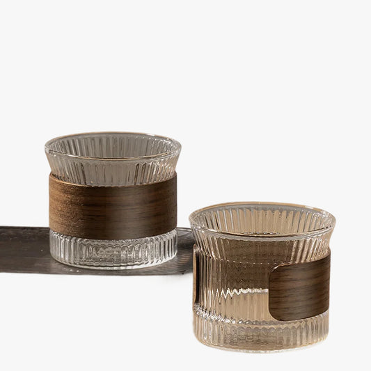 Transparent Glass Mug with Wooden Sleeve Stylish Coffee and Tea Cup