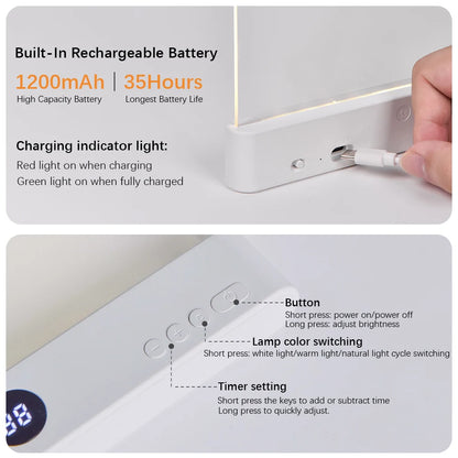 LED Book Light with Timer and Rechargeable Battery for Bedtime Reading