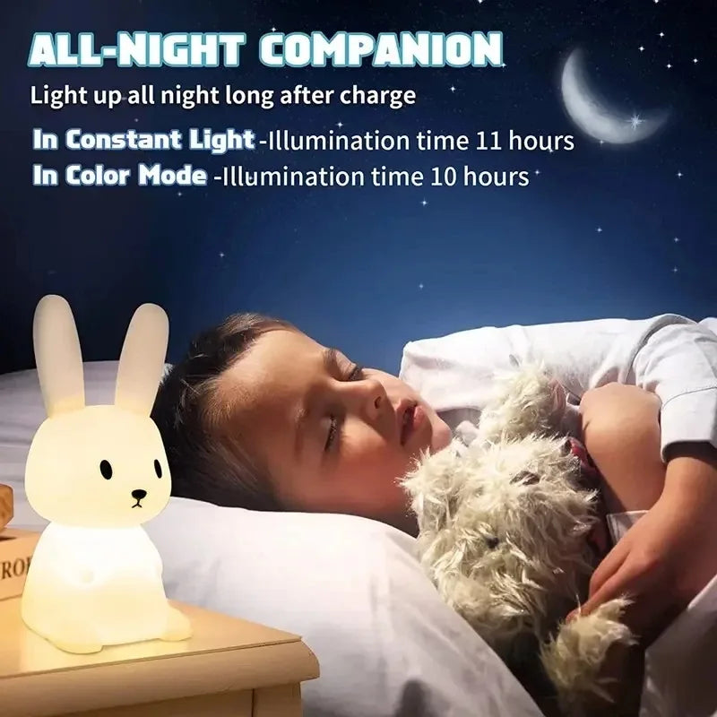 Soft Silicone Bunny Night Light with Touch Control & 7-Colour Modes