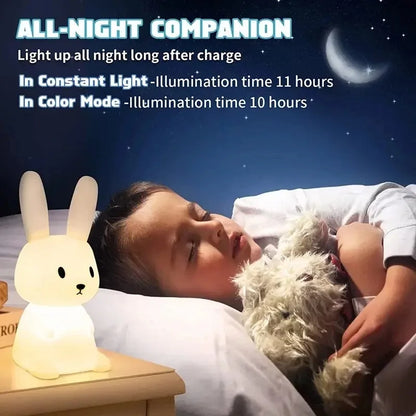 Soft Silicone Bunny Night Light with Touch Control & 7-Colour Modes