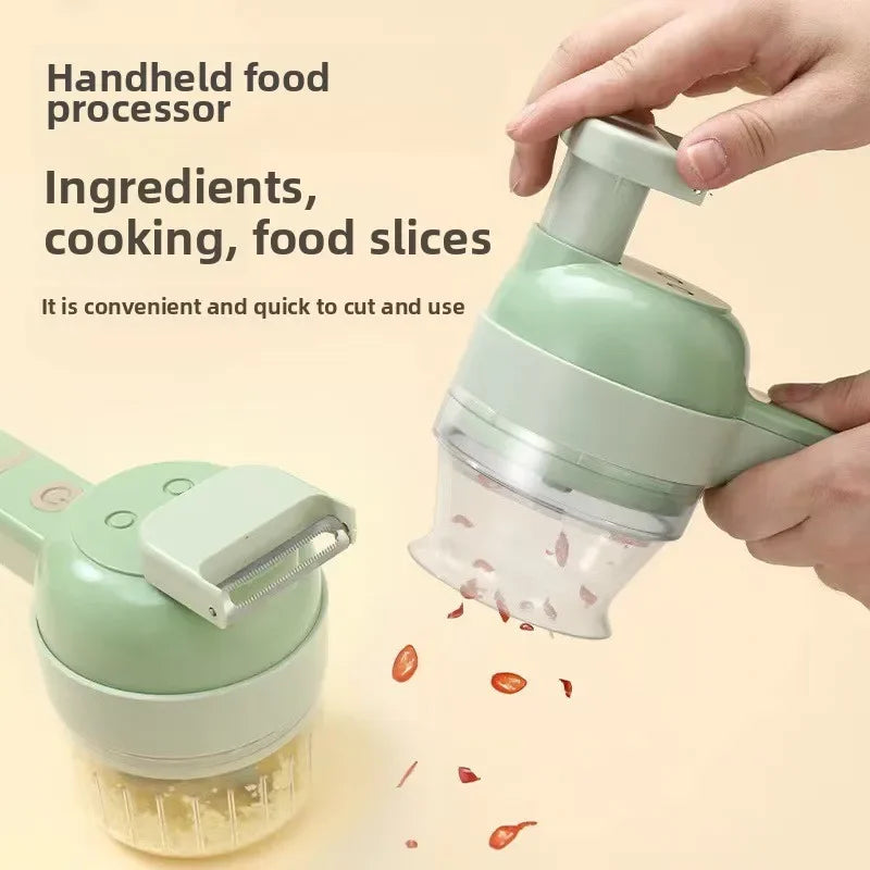 4-in-1 Handheld Electric Food Processor with Cutter, Peeler and Brush