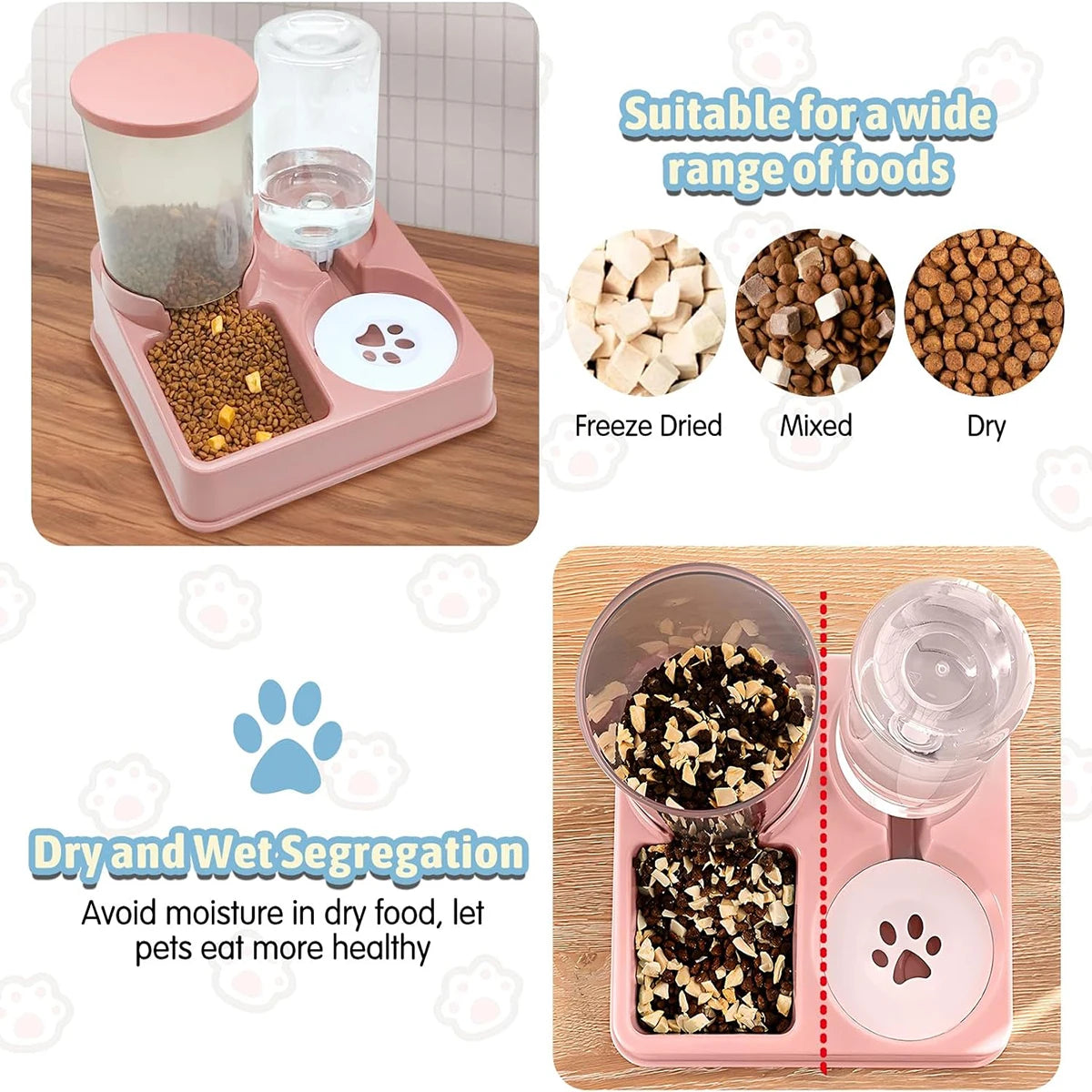 2-in-1 Tilted Pet Feeder Automatic Food and Water Station for Cats