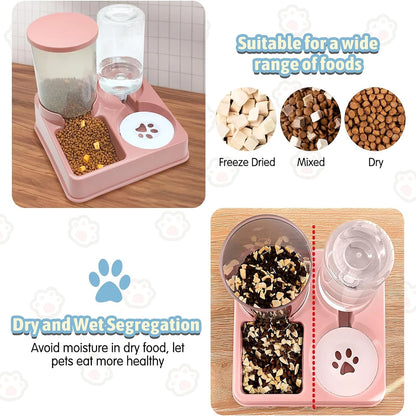 2-in-1 Tilted Pet Feeder Automatic Food and Water Station for Cats